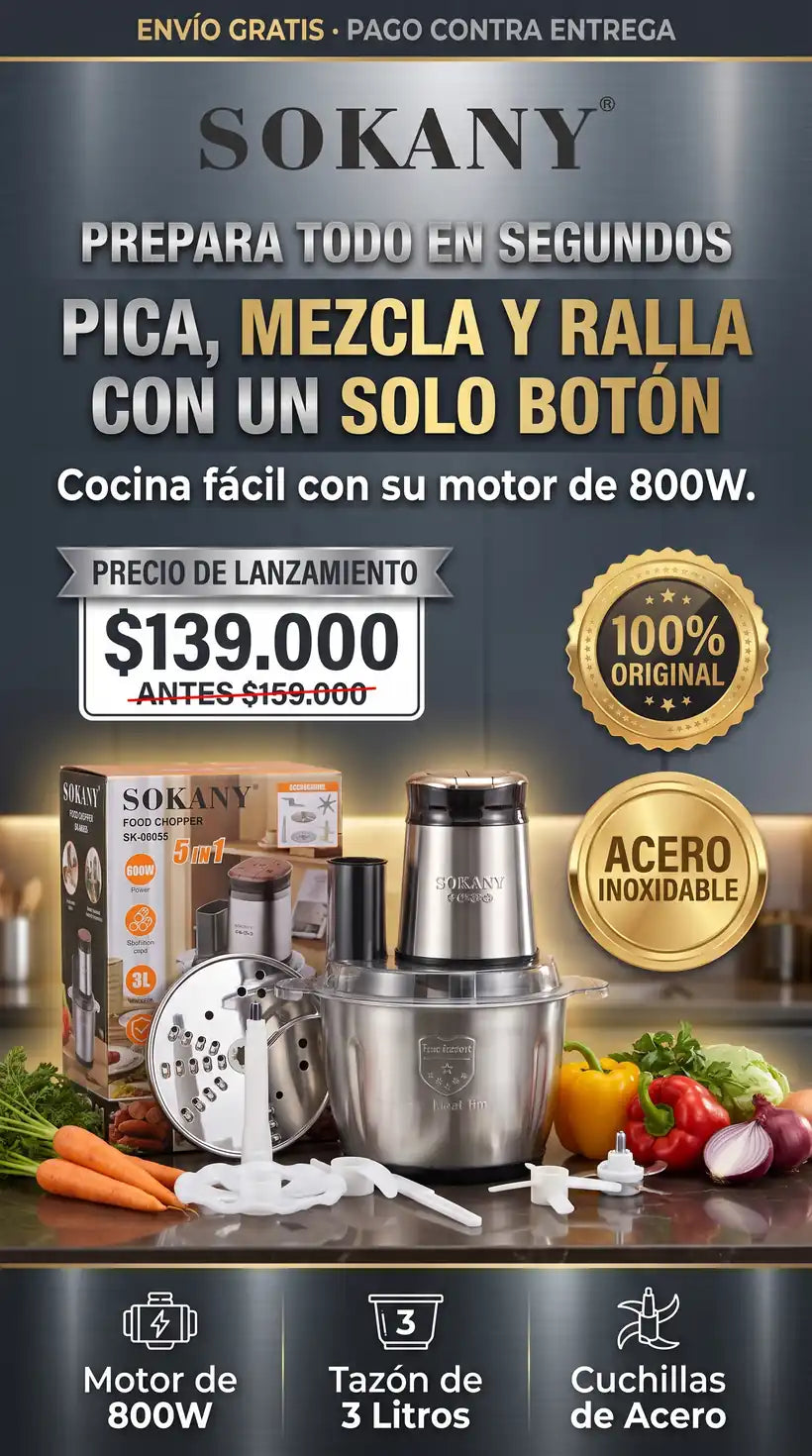 PICADORA SOKANY ORIGINAL 3 litros 5 en 1 pica muele ralla pela mezcla y tritura seis cuchillas