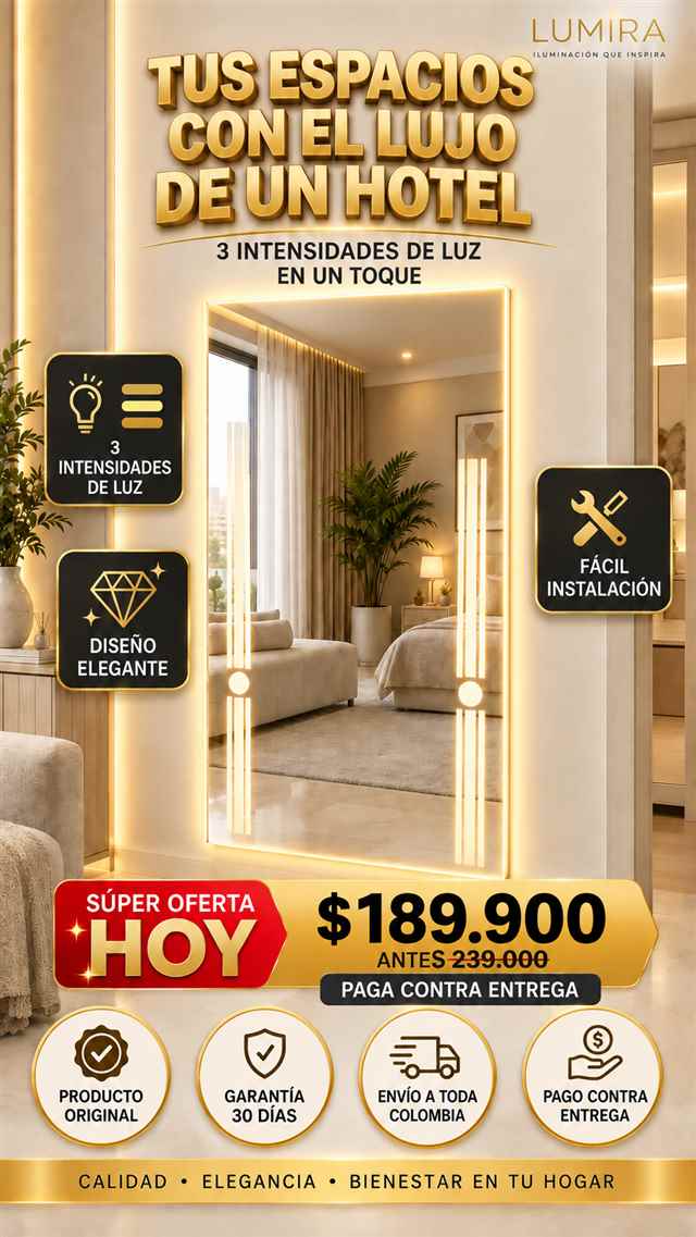 Espejo con luz led intensidad 3 niveles antiempañante facil instalacion has de tu hogar un lugar premiun moderno y elegante