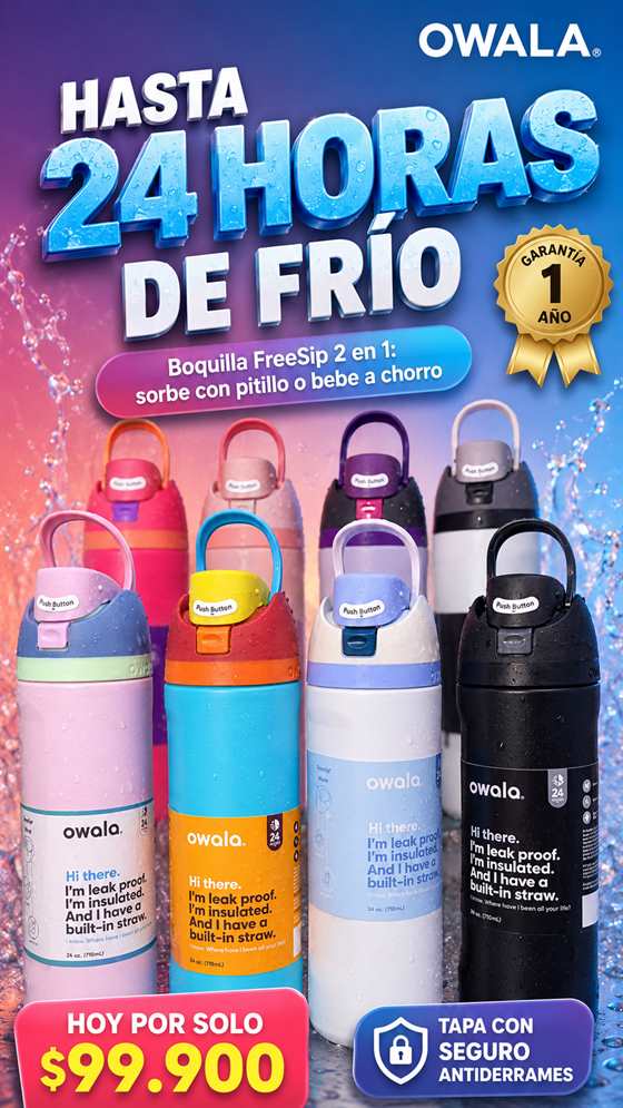 owala 32 onzas de capacidad conserva el frio por 24 horas *con boquilla dual antiderrames
