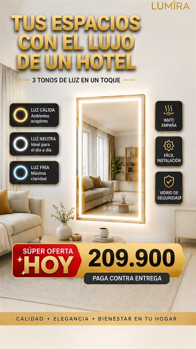 Espejo con luz led 3 intensidades 70 alto x 50 de ancho coleccion premiun LUMIARA