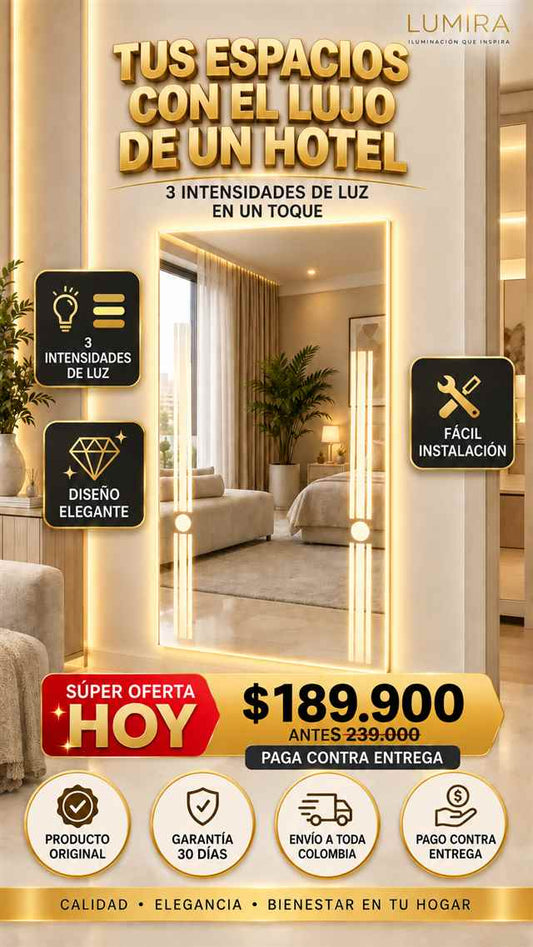 Espejo con luz led intensidad 3 niveles antiempañante  facil instalacion  has de tu hogar un lugar premiun moderno y elegante