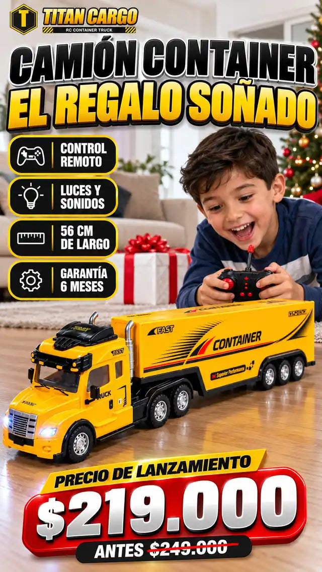 CAMIÓN CONTAINER TITAN CARGO a control remoto con luces y sonidos el regalo soñado de esta navidad