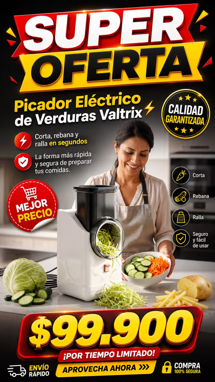 VALTRIX™ Smart Kitchen*PICADOR DE VERDURAS ELECTRICO*Corta, rebana y ralla verduras en segundos*