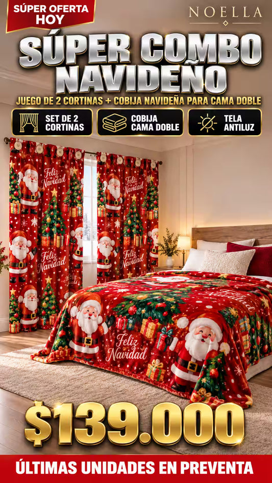 y si esta navidad la haces diferente y la vives desde que te levantas SUPER COMBO NAVIDEÑO 2 CORTINAS + COBIJA PRECIO DE PREVENTA
