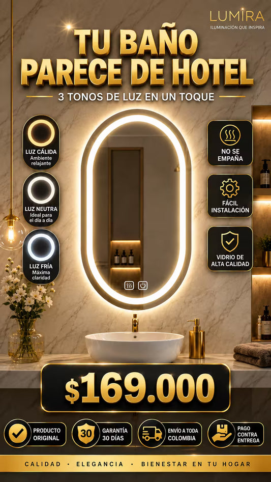Espejo con luz led 3 intensidades 70 alto x 50 de ancho coleccion premiun LUMIARA