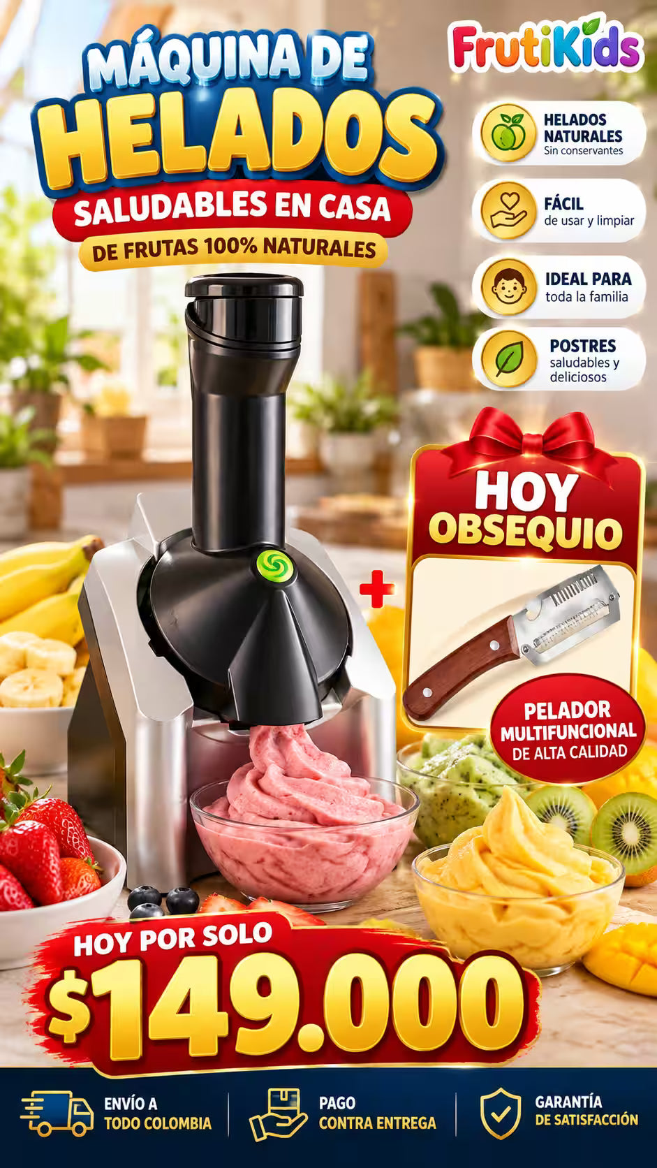 FrutiKids™Convierte fruta congelada en un helado cremoso y 100% natural en segundos, HOY GRATIS PELADOR PREMIUN MULTIFUNCIONAL