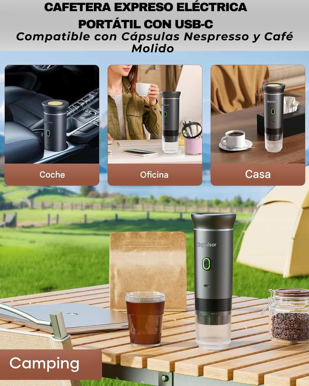 CAFETERA ELECTRICA  AMERICANA ORIGINAL tres en uno (compatible con cápsulas, café molido y pods), con calentamiento automático