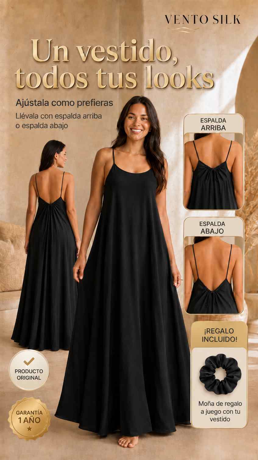 VENTO SILK™ Espalda ajustable —úsala baja o alta, tú decides