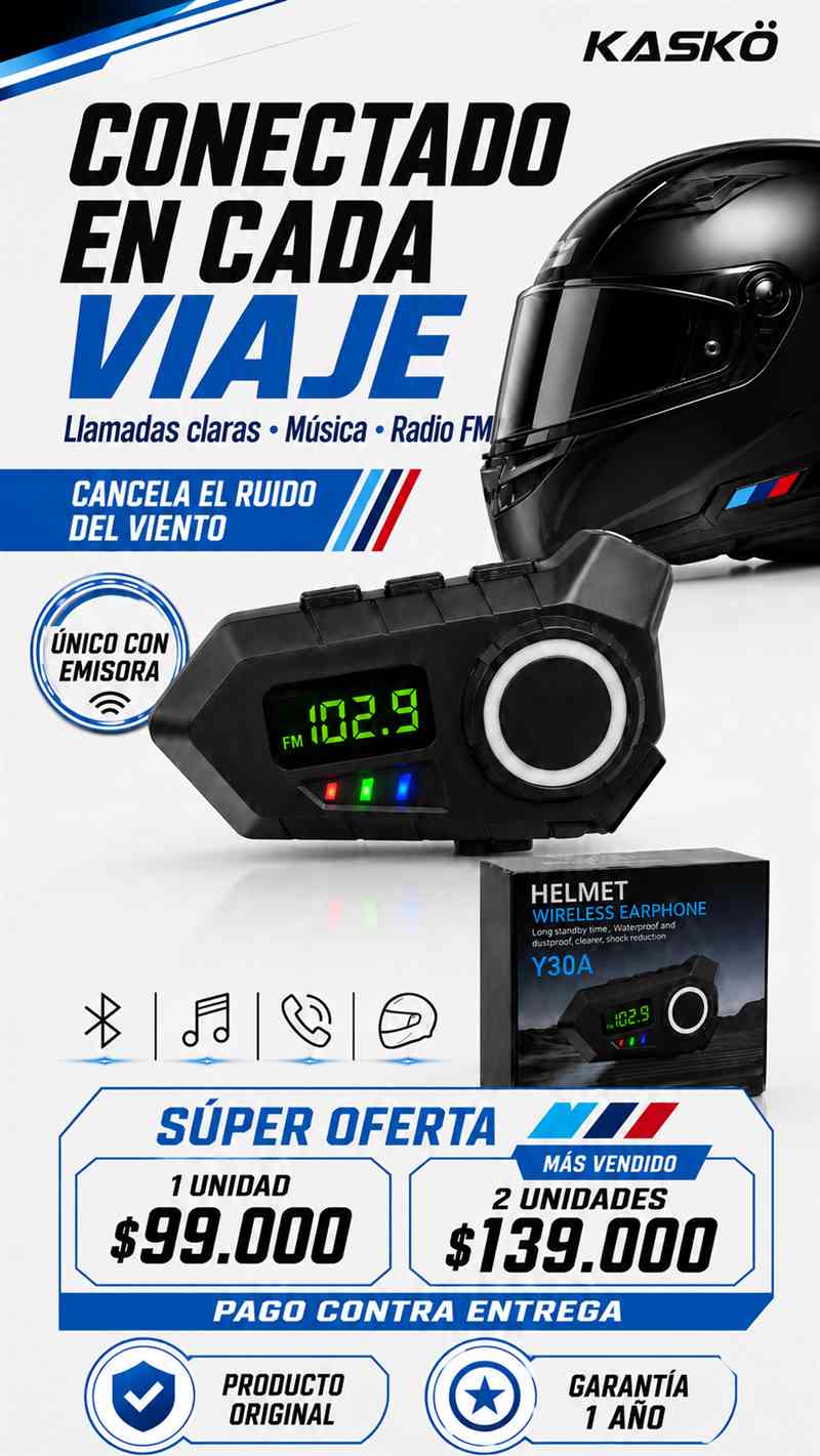 Conéctate en cada viaje con el KASKÖ Y30A Llamadas, música y radio FM directo en tu casco