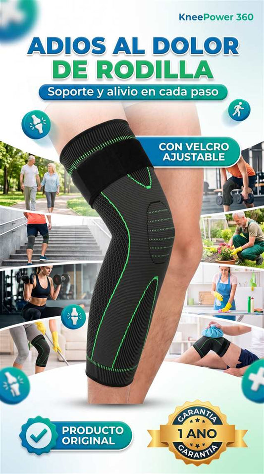 KneePower Elite 360° Rodillera de compresión larga con velcro ajustable máxima protección
