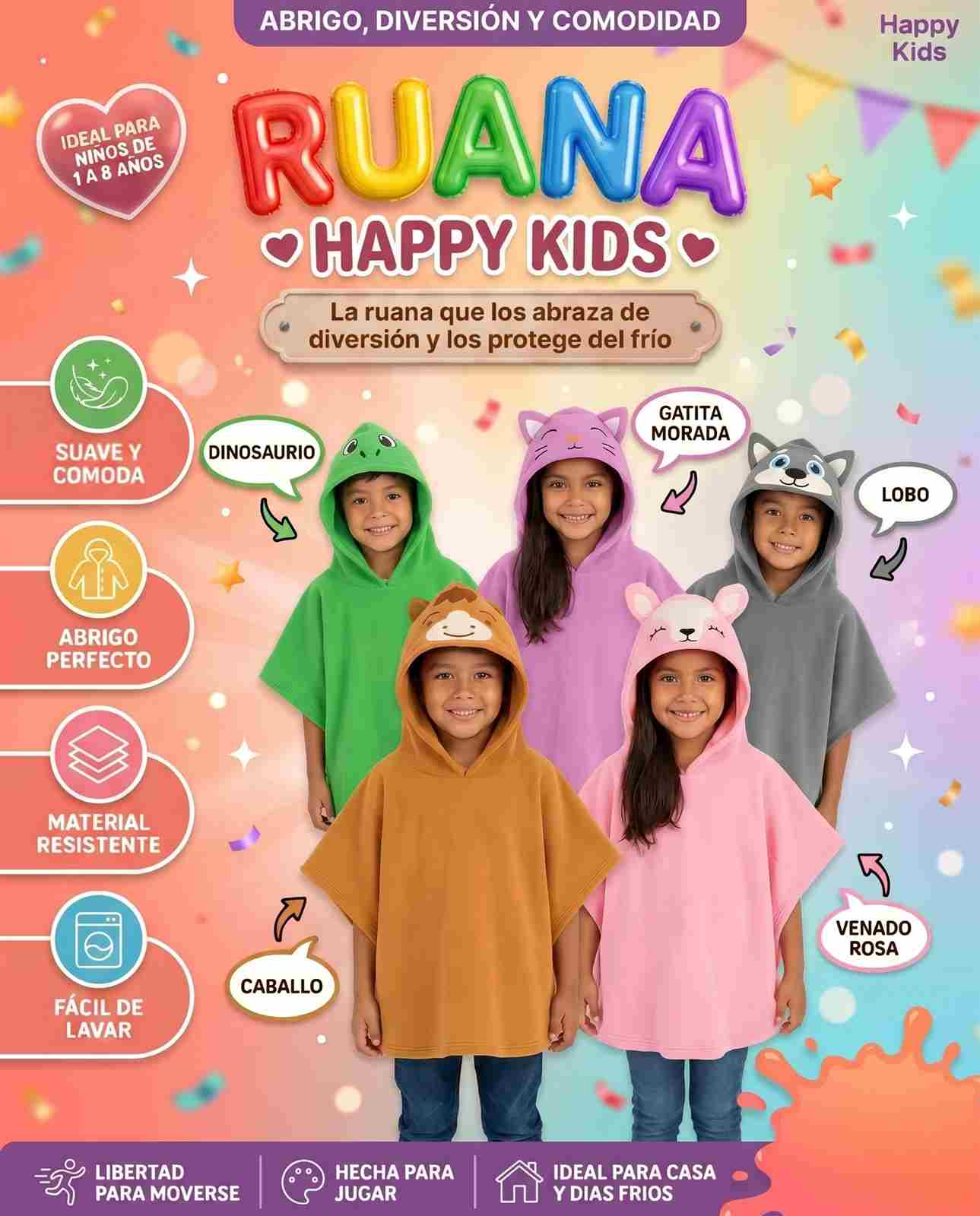 Ruana Happy Kids —Capucha 3D con orejitas
